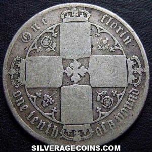1875 Victoria British Silver "Gothic" Florin (Reverse)