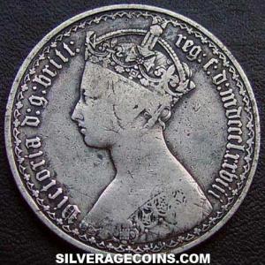 1878 w/ die Victoria British Silver "Gothic" Florin (Obverse)