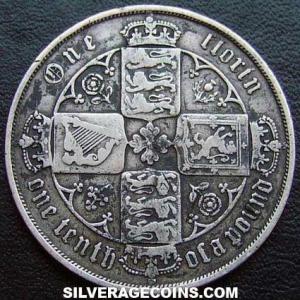 1878 w/ die Victoria British Silver "Gothic" Florin (Reverse)