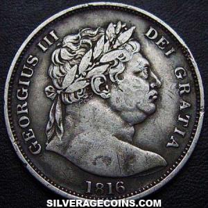 1816 George III British Silver "Bull Head" Half Crown (Obverse)