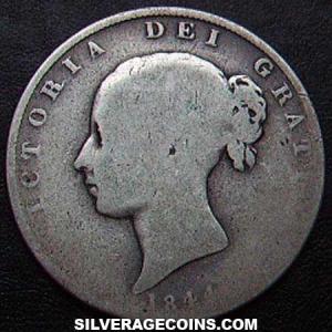 1844 Victoria British Silver "Young Head" Half Crown (Obverse)