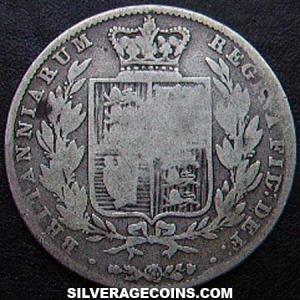 1844 Victoria British Silver "Young Head" Half Crown (Reverse)