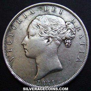 Media Corona "Young Head" de Plata Británica de Victoria 1884 (Anverso)
