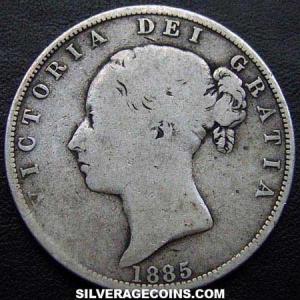 1885 Victoria British Silver "Young Head" Half Crown (Obverse)