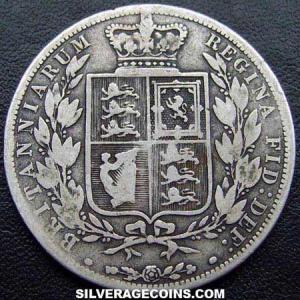 1885 Victoria British Silver "Young Head" Half Crown (Reverse)