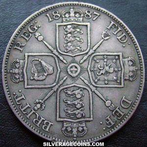 1887 Arabic 1 Victoria British Silver Double Florin (Reverse)