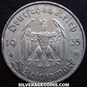1935 G German Third Reich Silver 5 Reichsmarks (no date) (Obverse)
