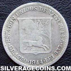 1944 (p) Venezuelan Silver 25 Centimos (Obverse)