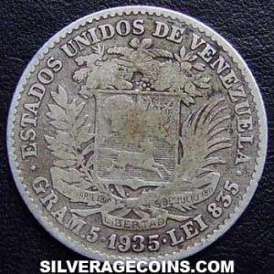 1935 (p) Venezuelan Silver Bolivar (Obverse)
