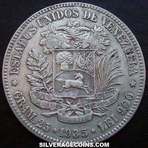 1935 (p) Venezuelan Silver 5 Bolivares (Obverse)