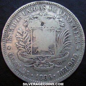 1886 (c) normal Venezuelan Silver 5 Bolivares (Obverse)