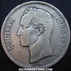 1886 (c) normal Venezuelan Silver 5 Bolivares (Reverse)