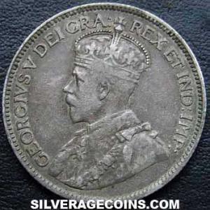 1912 George V Canadian Silver 25 Cents (Obverse)
