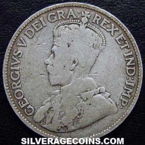 1914 George V Canadian Silver 25 Cents (Obverse)