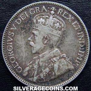 1918 George V Canadian Silver 25 Cents (Obverse)