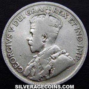 1919 George V Canadian Silver 25 Cents (Obverse)