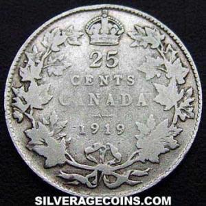 1919 George V Canadian Silver 25 Cents (Reverse)