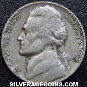 1958 United States "Jefferson Nickel" 5 Cents (Obverse)