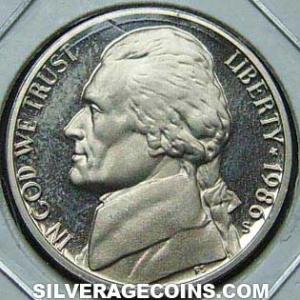 1986 S United States "Jefferson Nickel" 5 Cents (Obverse)