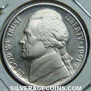 1991 S United States "Jefferson Nickel" 5 Cents (Obverse)