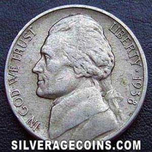 1938 United States "Jefferson Nickel" 5 Cents (Obverse)