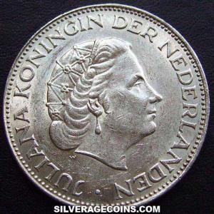 1959 Juliana Dutch 2 and a Half Silver Guilders (Obverse)
