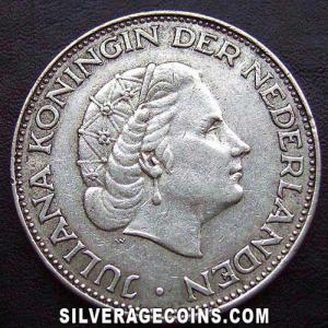 1962 Juliana Dutch 2 and a Half Silver Guilders (Obverse)