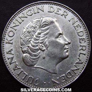 1964 Juliana Dutch 2 and a Half Silver Guilders (Obverse)