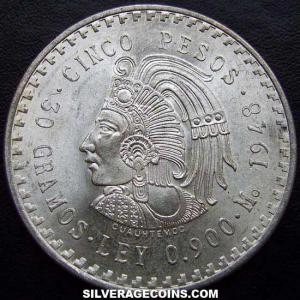 1948 [wallet] Mexican Silver 5 Pesos (Cuauhtemoc) (Reverse)