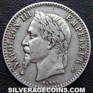 1865 A Napoleon III French Silver 50 Centimes (Second Empire) (Obverse)