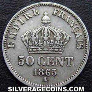 1865 A Napoleon III French Silver 50 Centimes (Second Empire) (Reverse)
