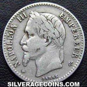 1865 BB Napoleon III French Silver 50 Centimes (Second Empire) (Obverse)