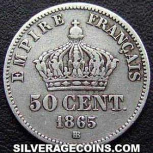 1865 BB Napoleon III French Silver 50 Centimes (Second Empire) (Reverse)