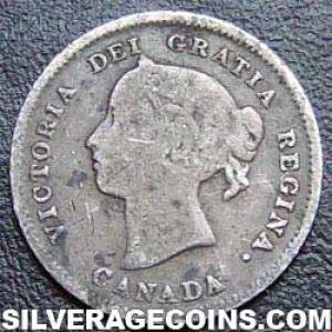 1888 Victoria Canadian Silver 5 cents (Obverse)