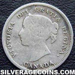 1896 Victoria Canadian Silver 5 cents (Obverse)