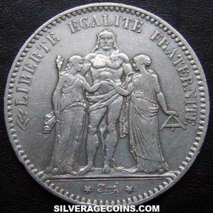 1875 A French Silver 5 Francs (Hercules) (Obverse)