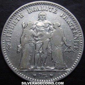 1874 K French Silver 5 Francs (Hercules) (Obverse)