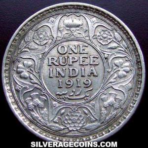 1919 (c) George V British India Silver Rupee (Reverse)