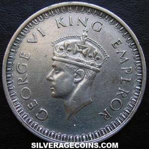 1942 (b) no dot George VI British India Silver Rupee (large rim) (Obverse)