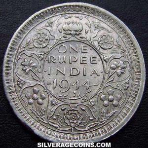 1944 L large L George VI British India Silver Rupee (large rim) (Reverse)