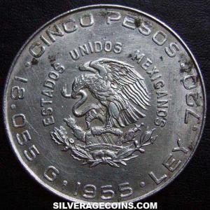 1955 Mexican Silver 5 Pesos (Hidalgo) (Obverse)