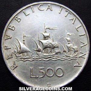 500 Liras de Plata Italianas 1959 R (Anverso)