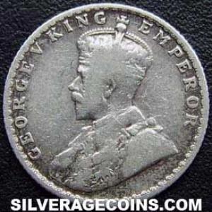 1915 (c) George V British India Silver Quarter Rupee (Obverse)