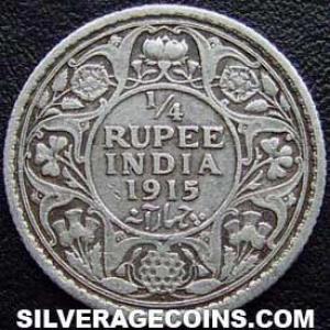 1915 (c) George V British India Silver Quarter Rupee (Reverse)