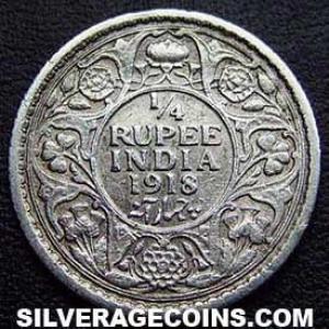 1918 (c) George V British India Silver Quarter Rupee (Reverse)