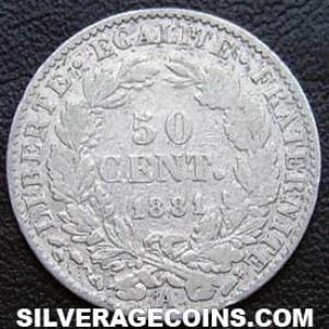 1881 A French Silver 50 Centimes (Modern Republic, Liberty Head) (Reverse)