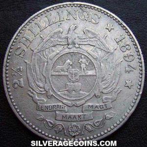 1894 South African Silver "ZAR" 2 and a Half Shillings (Reverse)