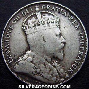 50 centavos de Plata Canadienses de Eduardo VII 1906 (Anverso)