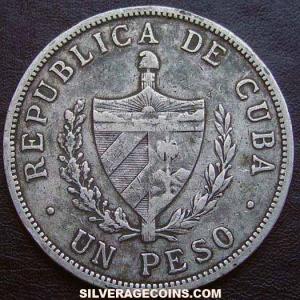 1915 high relief Cuban Silver Peso (low relief star) (Obverse)