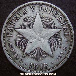 1916 Cuban Silver Peso (low relief star) (Reverse)